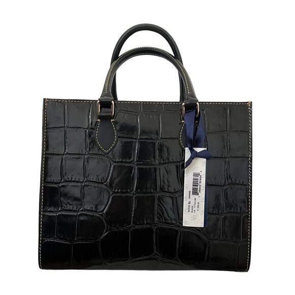 Dooney & Bourke Janine Croc Embossed Leather Satchel Purse Black Top Handles NWT - Picture 2 of 16